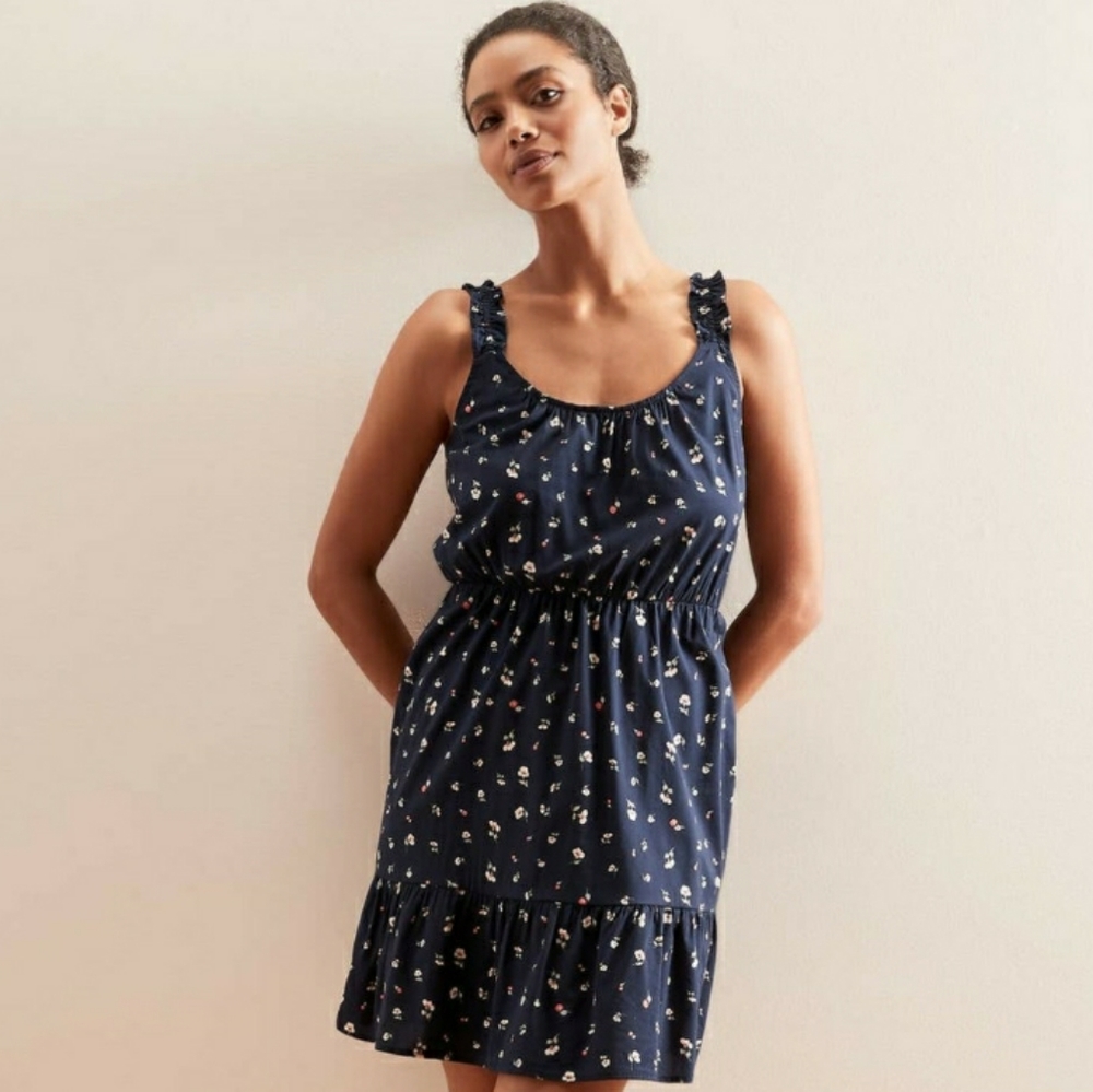 ❤️Sale Banana Republic Ruffle Fit and Flare Dress in Navy